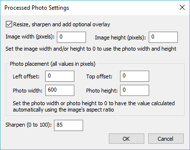 Processed photo settings Processed photo settings